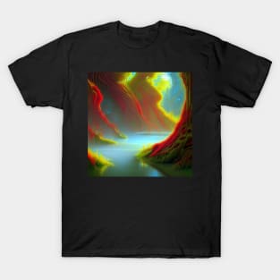 Beautiful Lake Under Colorful Fantasy Plants T-Shirt